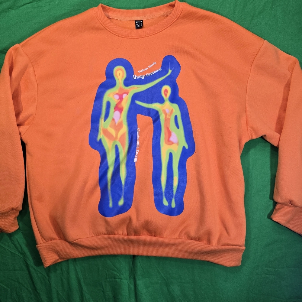 Shein Women's Heat Printed  Round Neck Sweatshirt Orange Size Large